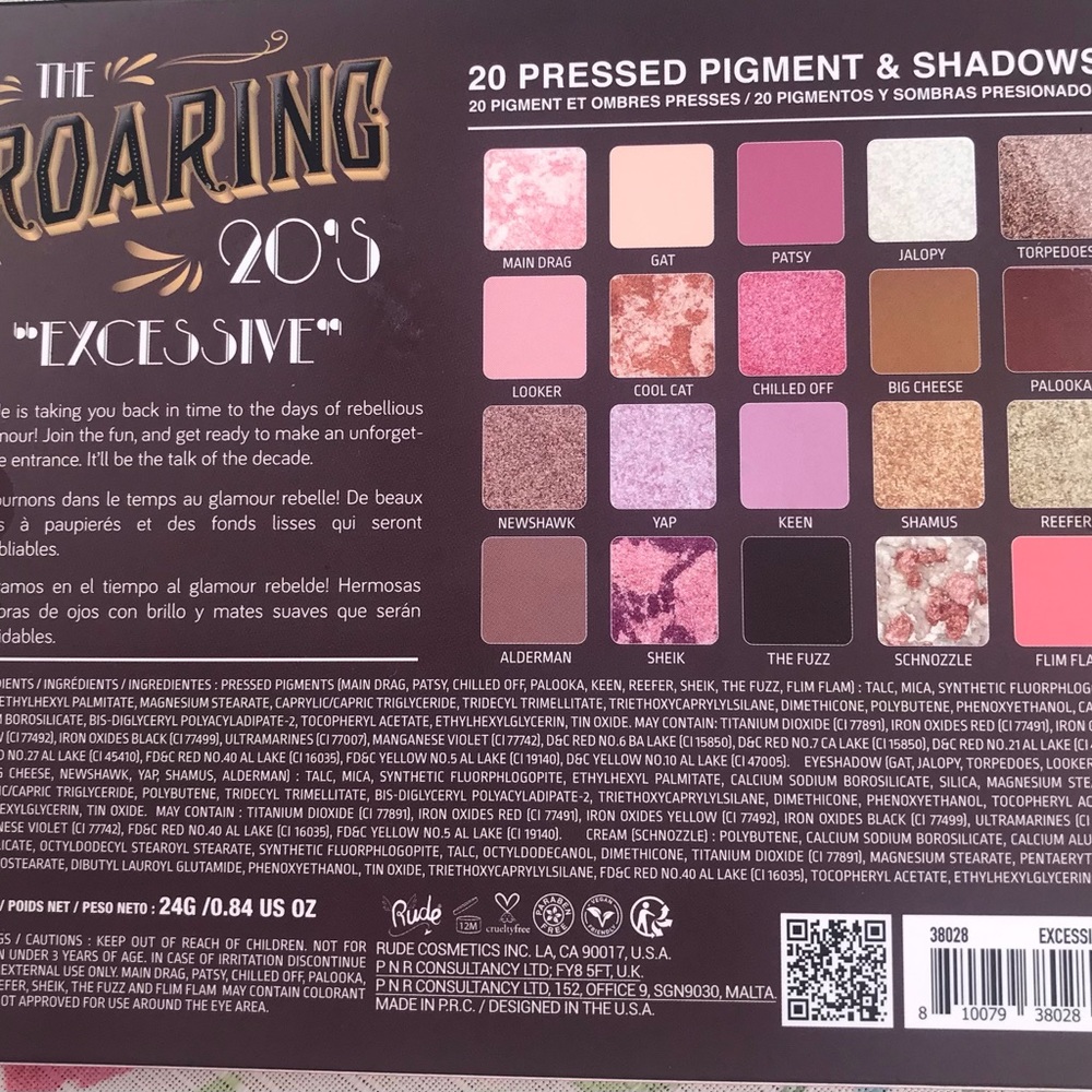 NEW ~ The Roaring 20’s Eyeshadow Pallet *Excessive*  by RUDE COSMETICS - Picture 5 of 6